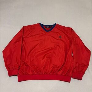 Polo Golf Ralph Lauren Mens XL Red V Neck Windshirt Pullover Windbreaker Crest